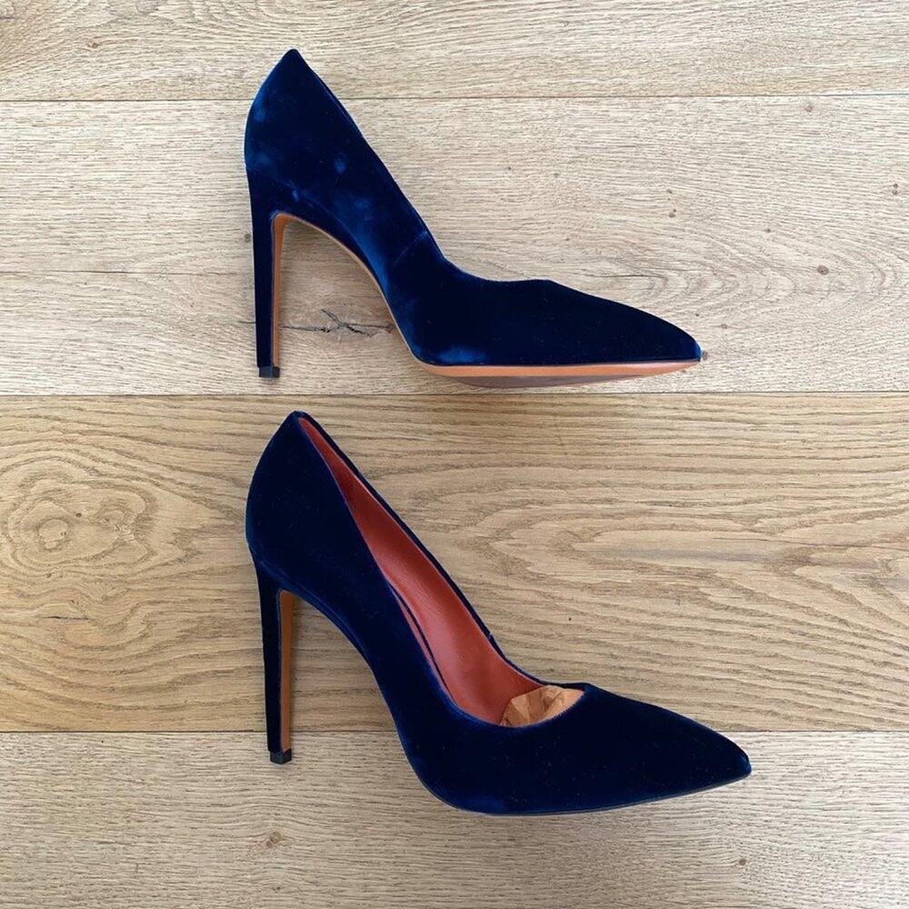 Santoni Rose Collection Velvet Stiletto Heel Pumps in Blue - Picture 2 of 9